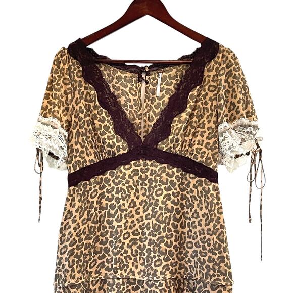 Free People Jos Animal Print Lace Satin Mini Slip Dress Sz Medium NEW (No Tags) - Picture 3 of 9